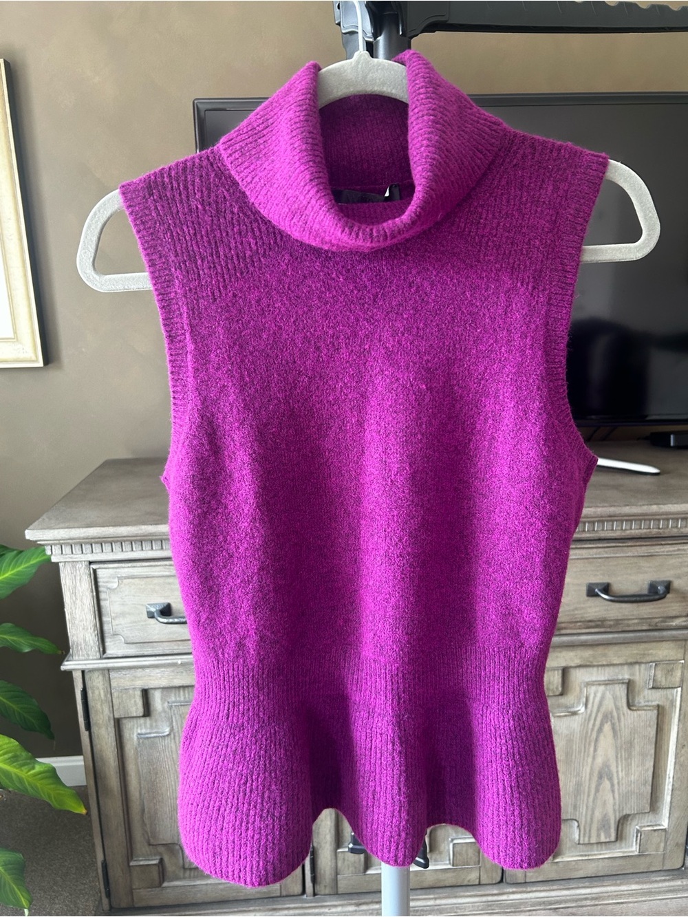 White House Black Market Sleeveless Turtleneck Sweater in Bright Magenta